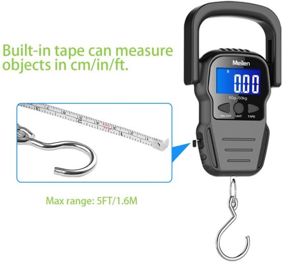 Fish Scale, 110lb/50kg Luggage Scale with Backlit LCD Display, Digital Fishing Scale with Measuring Tape Hanging Scale, 2 AAA Batteries Included - Image 4