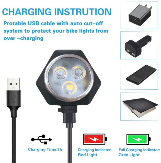 Hually Bike Light Set, Super Bright Rechargeable Bicycle Lights with Headlight and Taillight, Waterproof, 800mAh with 4 Light Modes, Sturdy and Easy Install Perfect for Mountain, City Road Cycling - Image 3