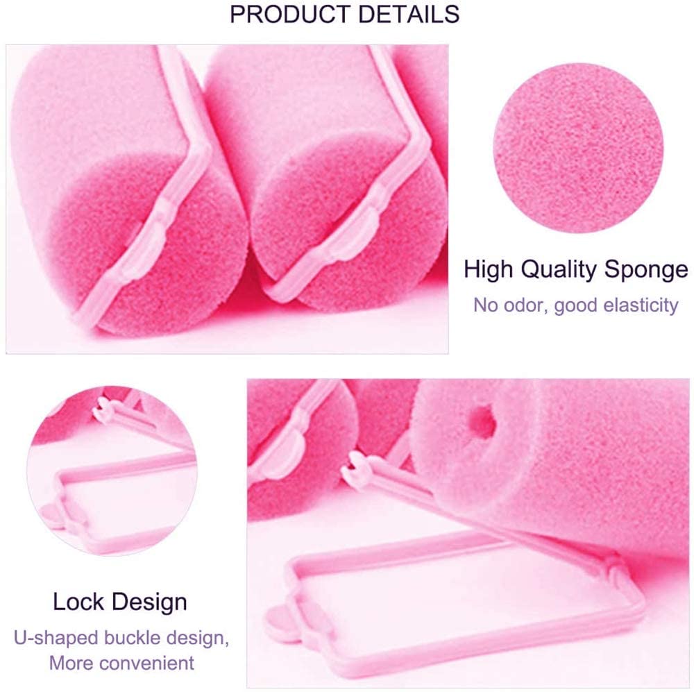 wordmouk 36 Pieces Foam Sponge Hair Rollers Pink Hair Rollers Soft ...