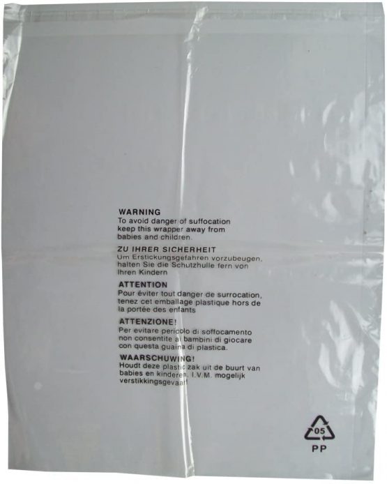 25 CLEAR TRANSPARENT PLASTIC GARMENT CLOTHING RETAIL PACKAGING BAGS + SAFETY WARNING EXTRA LARGE SIZE 18x22" 450x550mm 38mu PEEL SEAL CLOTHES SHIRT T-SHIRT STORAGE PROTECTION DISPLAY PACKING