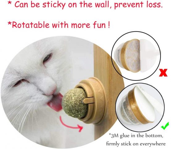 2 pcs Catnip Balls, Pure Natural Mint Leaf Rotating Interactive Cat Toys, Cat Removal Hairball Toys Can Be Sticky On Wall, Teeth Cleaning Catmint Toy for Cat, Kitten, Kitty Playing Chewing - Image 3