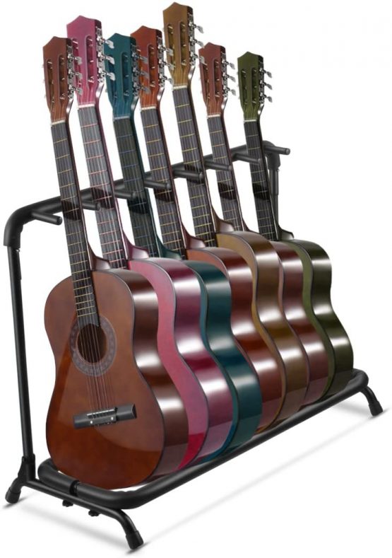 Flexzion Multi Guitar Stand Rack 7 Multiple Holder - Universal Instrument Display Stand, Folding Padded Storage Organizer, Band Stage Bass Slot for Electric Acoustic Guitars Ukulele Music Instruments