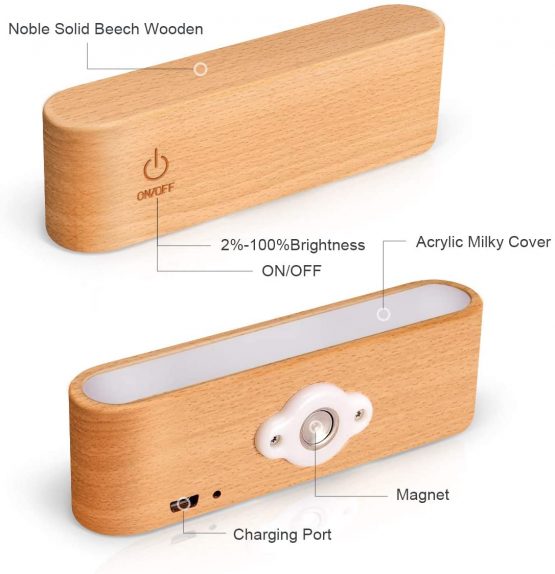 LED Reading Light for Books in Bed [Wooden Magnetic Dimmable Rotatable] Portable Lights Battery Powered Operated Rechargeable Cordless Night Wall Mounted Lamp for Headboard Bedroom Living Room - Image 2