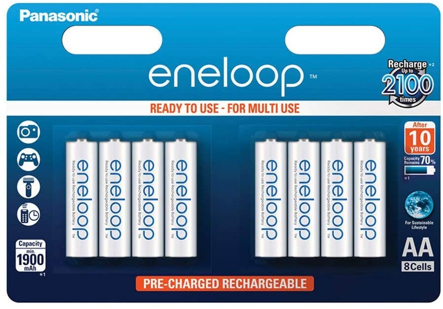Panasonic eneloop BK-3MCCE/8BE Nickel Metal Hydride AA Batteries, Classic AA 8-Pack, One Size, White, 8 pack