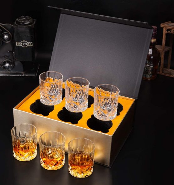 KANARS 6-Piece Whiskey Glasses Set, No-Lead Crystal Whisky Glass 300 ml for Cognac, Martini, Bourbon, Cocktail, Tequila, Unique Stylish Gift Box - Image 4