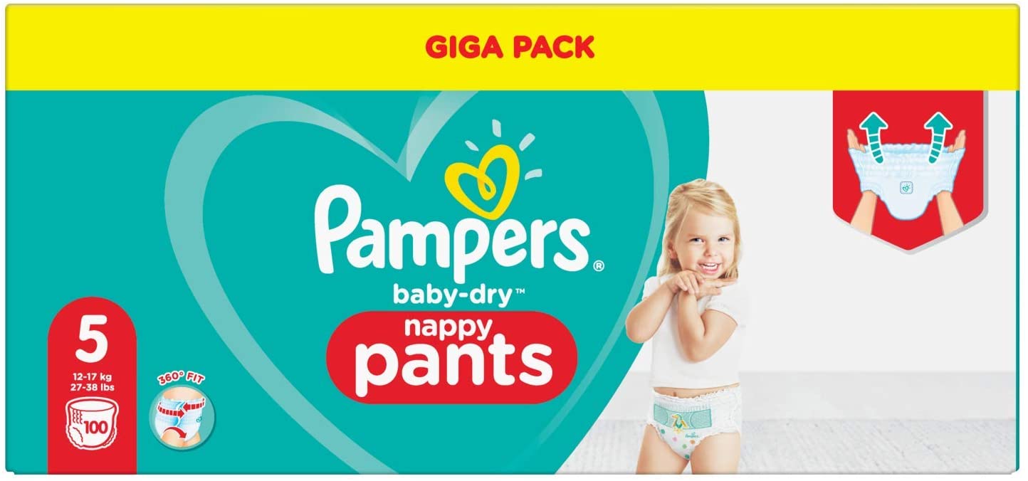 Pampers 81714242 Baby-Dry Pants Nappy Pants White, Giga, Size 5 (100 Count)