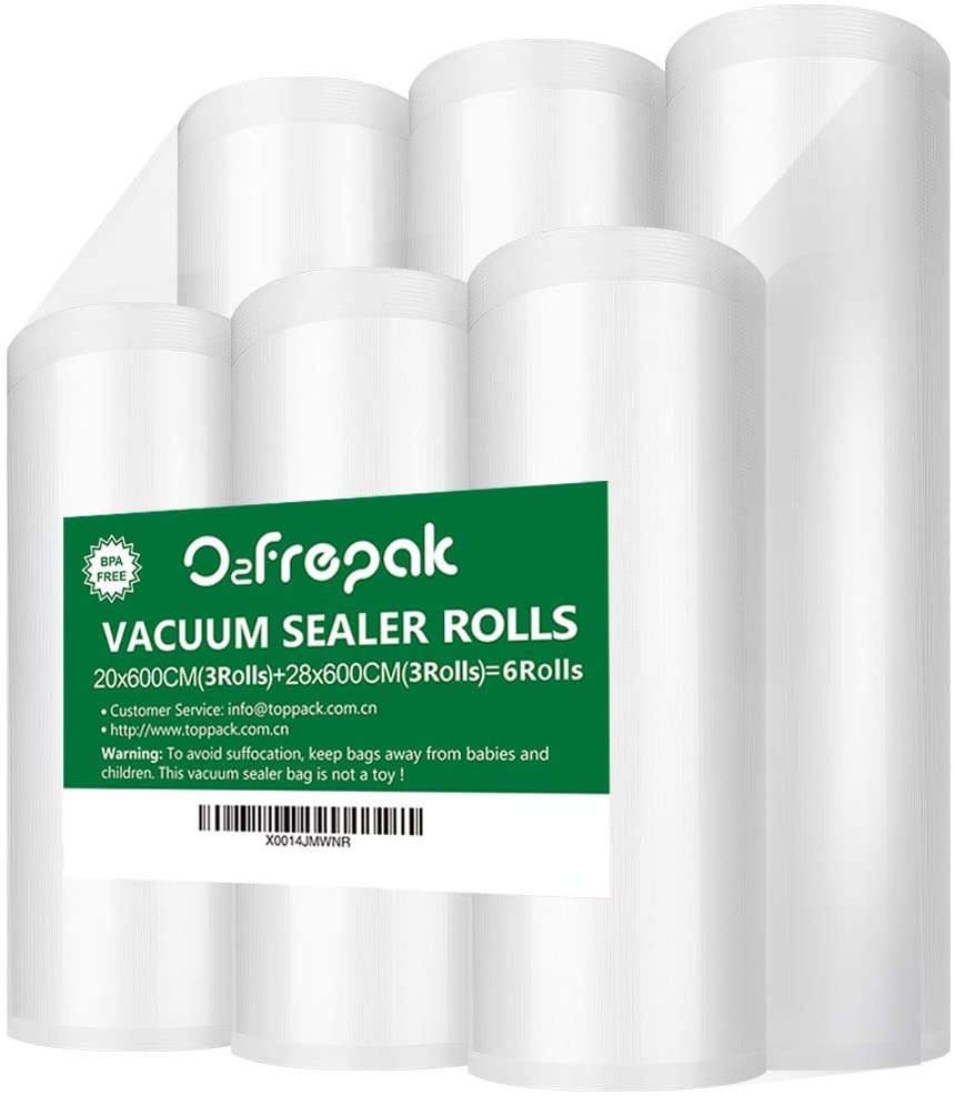 O2frepak 6 Rolls (3) 20 x 600 cm and (3) 28 x 600 cm Roll of Bags for Vacuum Machine BPA and LFGB Free, Vacuum Freezer Bag