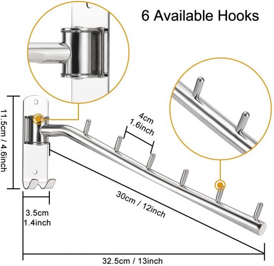 Bosszi 2-Pack Wall Mounted Clothes Hanger Rack, Stainless Steel Brushed 180°Folding Garment Hooks with Swing Arm Holder, Space Saving Clothing Organizer Used for Bedrooms, Laundry Rooms or Bathrooms - Image 3