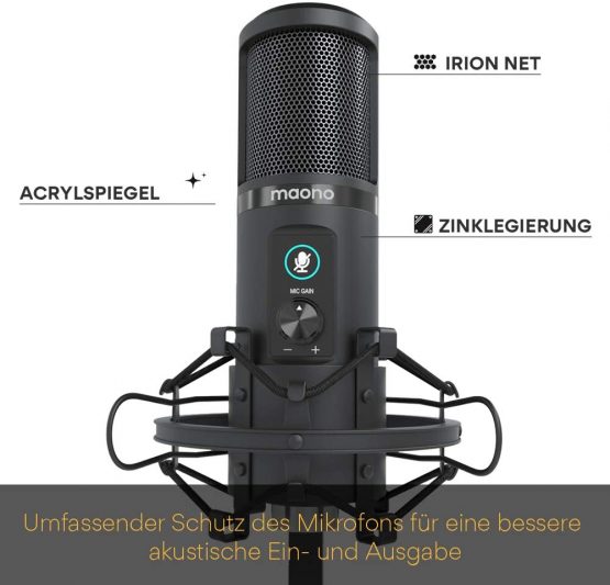 Condenser Microphone with One-Touch Mute MAONO AU-PM421 Professional Cardioid Podcast USB Mic 192KHZ/24BIT and Mic Gain Knob for Broadcasting, Recording, Gaming,YouTube - Image 3