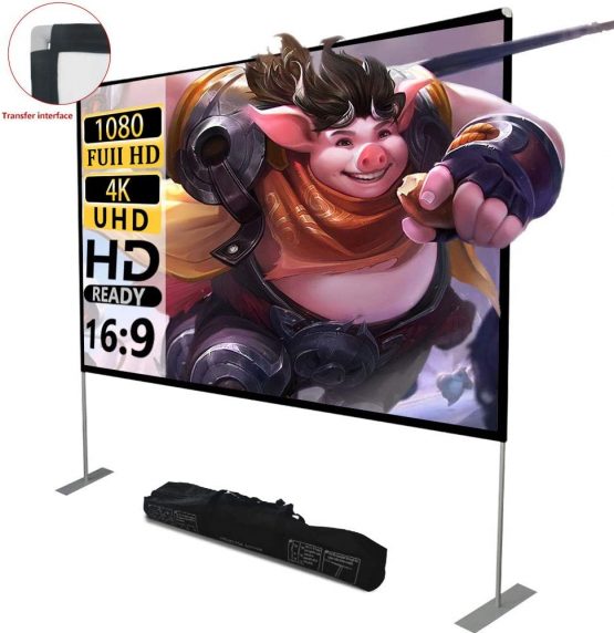 Projector Screen with Stand 100 inch 16:9 HD 4K Outdoor Indoor Projection Screen for Home Theater 3D Fast-Folding Projector Screen with Stand Legs and Carry Bag Projection Movie Wrinkle-Free