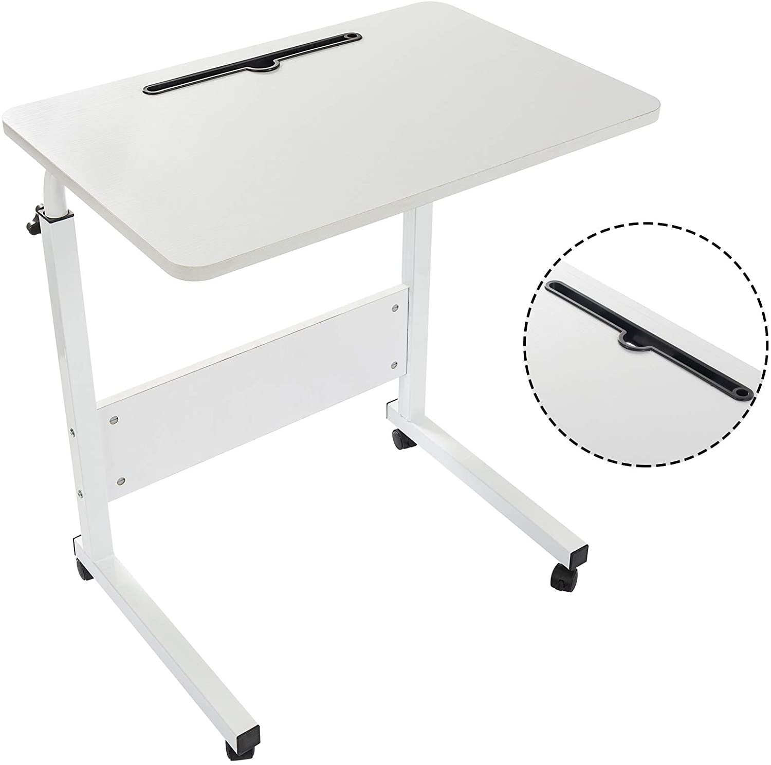 GRANDMA SHARK 60 x 40 cm Computer Desk, Gaming Desk, Rolling Table Bed Sofa for Laptop Height Folding Table with 4 Wheels (White)