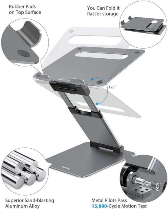 Nulaxy Laptop Stand, Adjustable Laptop Stand Ergonomic Stand Laptop Holder, Adjustable Height from 2.1" to 21", Supports up to 22lbs, Compatible with MacBook, All Laptops Tablets 10-17"(Space Grey) - Image 4