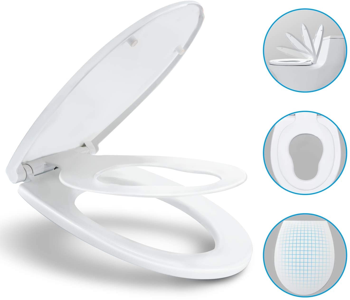 Soft Close Toilet Seat, VIBIRIT 2 in 1 AntiBacterial Heavy Duty Child Adult WC Seat Set with