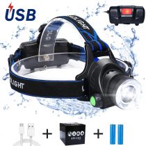 flintronic LED Head Torch, USB Rechargeable COB Single Head Headlamp, IP64 Waterproof Zoomable 3 Modes 90° Rotating 800 Lumen Headlight for Running/Cycling/Fishing/Camping (2*18650 Battery Included)