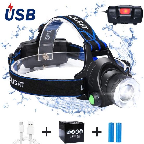 flintronic LED Head Torch, USB Rechargeable COB Single Head Headlamp, IP64 Waterproof Zoomable 3 Modes 90° Rotating 800 Lumen Headlight for Running/Cycling/Fishing/Camping (2*18650 Battery Included)