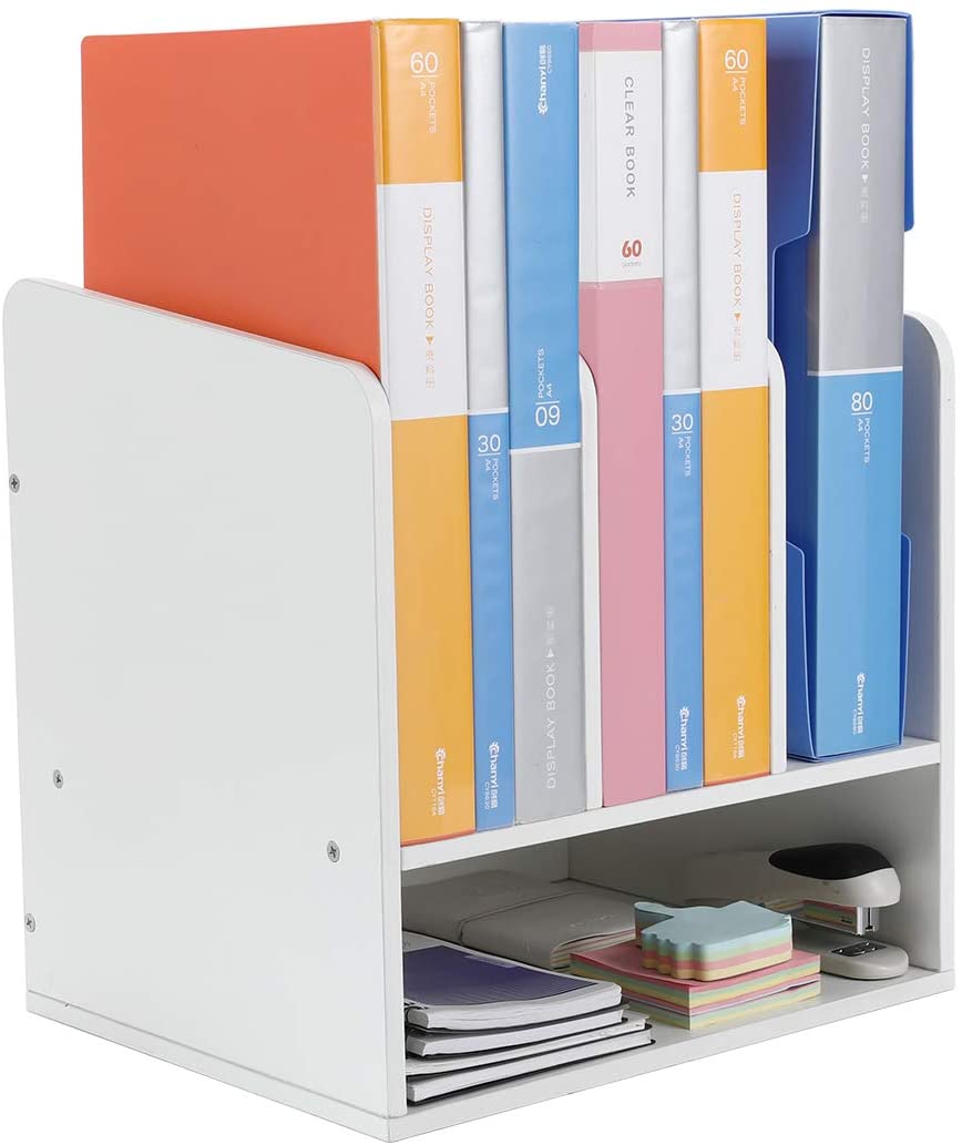 EasyPAG Wood Desktop A4 Office Desk Tidy File Holder Paper Organiser Magazine Storage Filing Rack,White, 25.2 x 32.4 x 32.4 cm