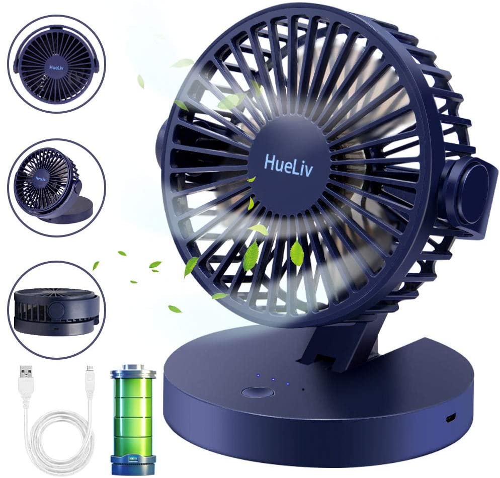 HueLiv Desk Fan USB Table Fan, Rechargeable Battery Operated Mini ...