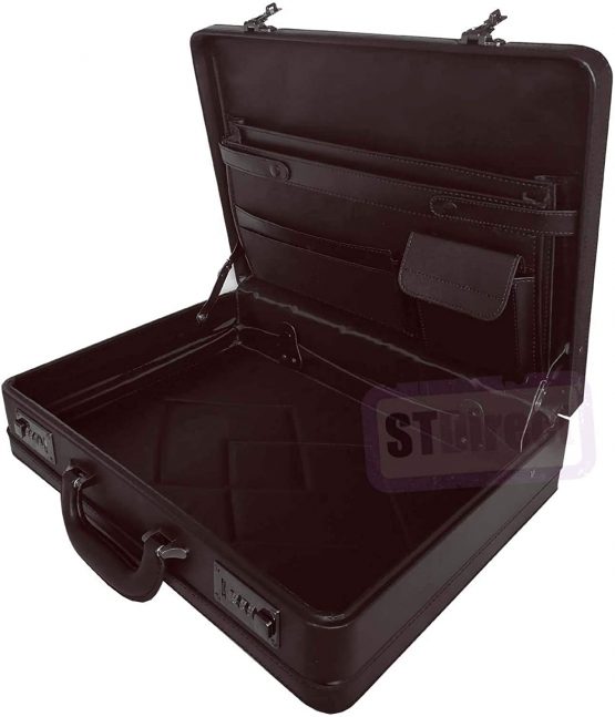 Deluxe Faux Leather Expandable Executive Attache Case Briefcase (Black) - Image 2