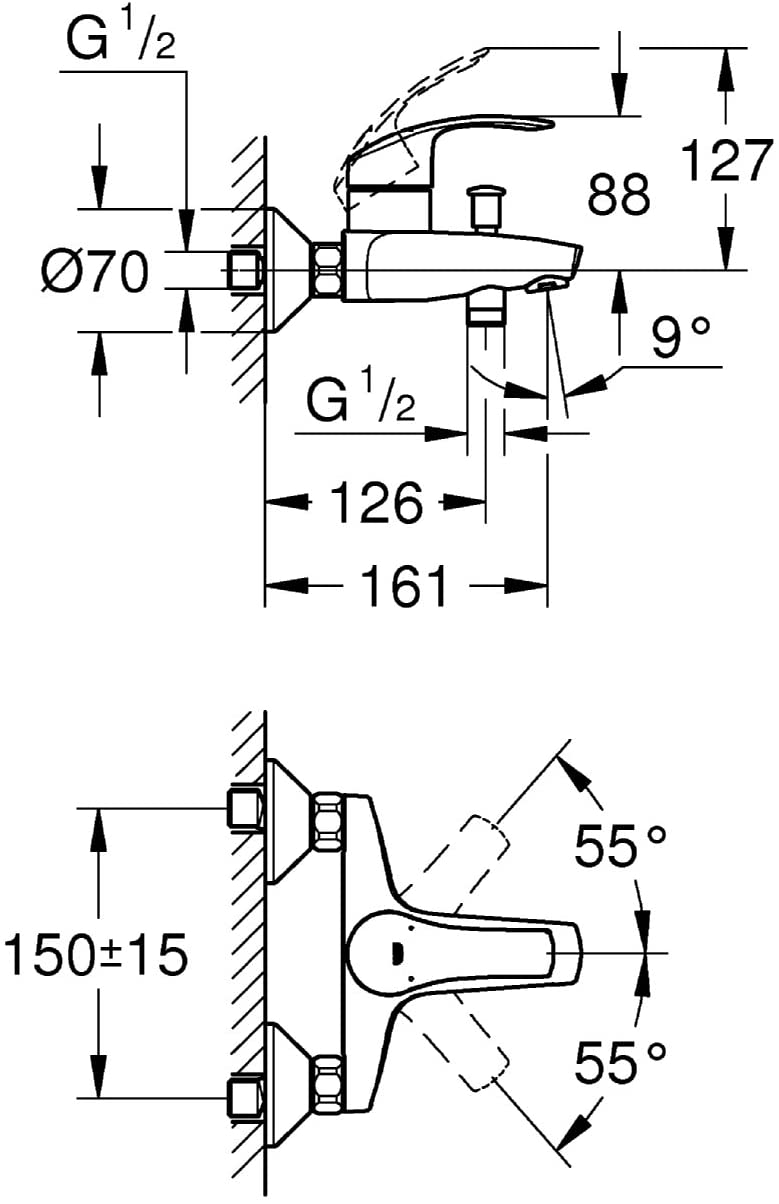 GROHE 33300002, Chrome, Wannenbatterie - Image 2
