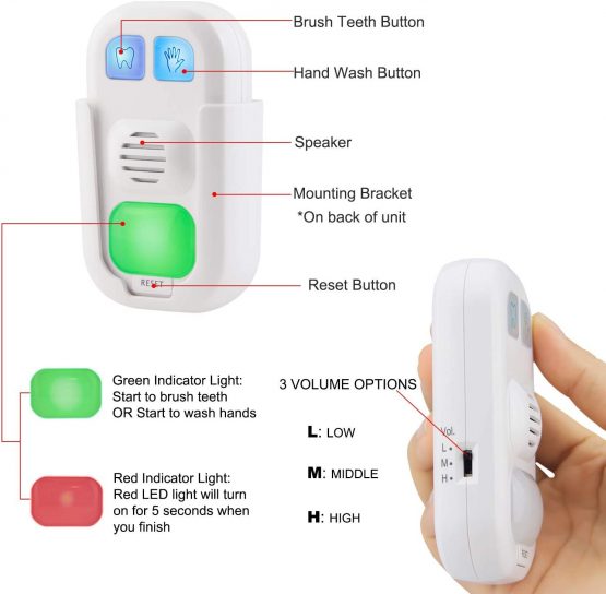 HONWELL Musical Timer for Kids Battery Powered 2 Minute Toothbrush Timer, 20 Seconds Bathroom Hand Wash Timer with LED Color Light, 3 Volume Options Musical Timer for Children Training - Image 3