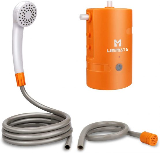 LIEBMAYA Portable Outdoor Shower, 4400mAh Battery Powered USB Rechargeable Pump，Handheld Outdoor Shower Head for Camping, Hiking, Traveling, IPX7 Waterproof