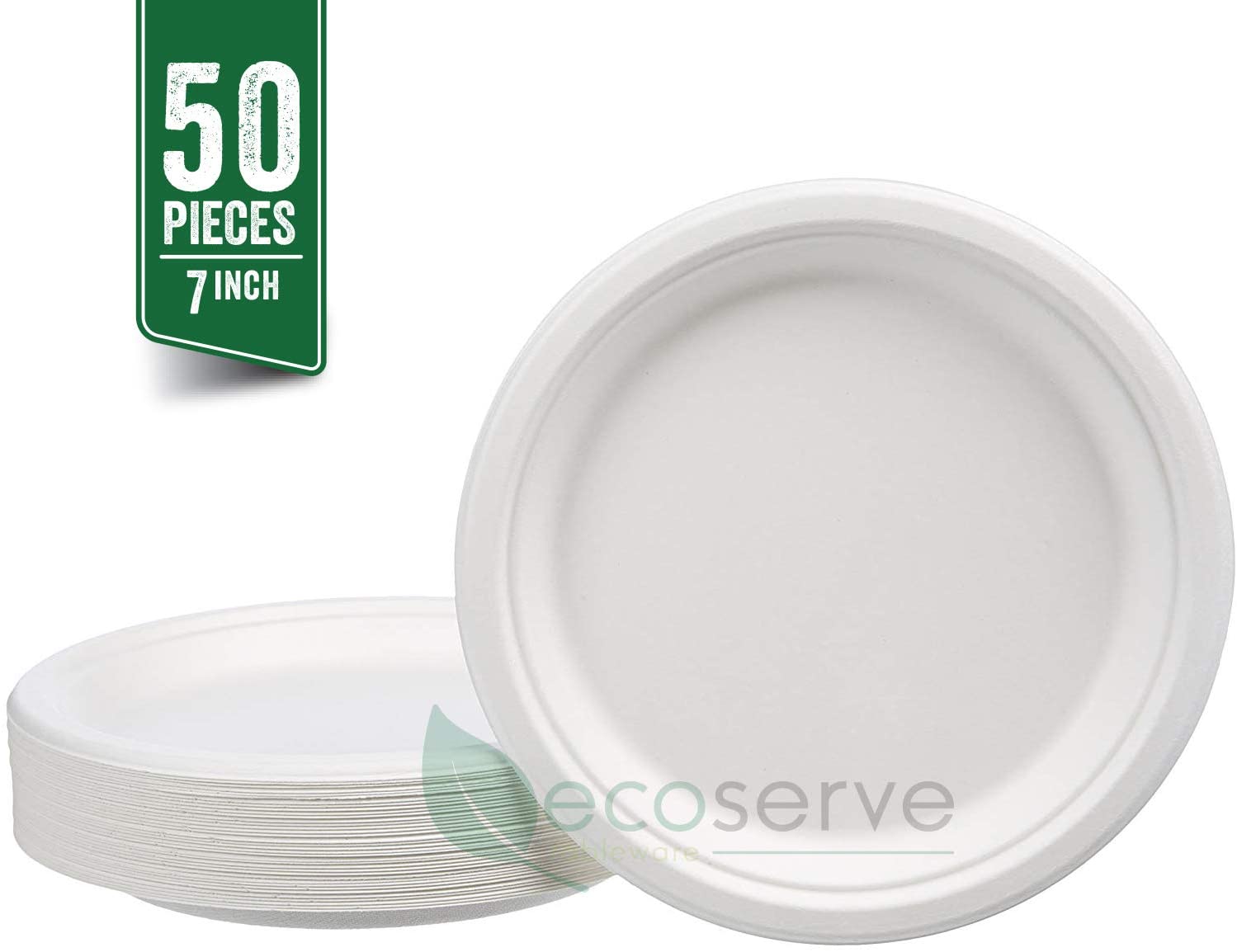 ecoserve tableware 50 Paper Plates White Bagasse Plates 7 Inch