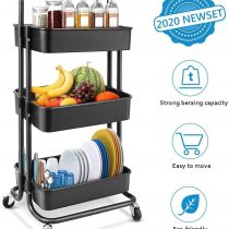 Storage Trolley Cart - 3 Tier Rolling Utility Organizer Rack, Craft Art Cart, Multi-Purpose Organizer Shelf, Tower Rack Serving Trolley for Office Bathroom Kitchen Kids’ Room Laundry Room, Black