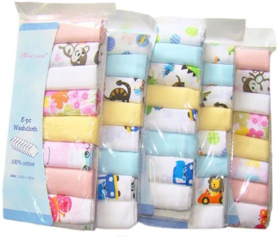 CuteOn Cotton Soft Baby Washcloths Baby Towels, Pack of 8, 11.8" x 11.8" 01-Boy