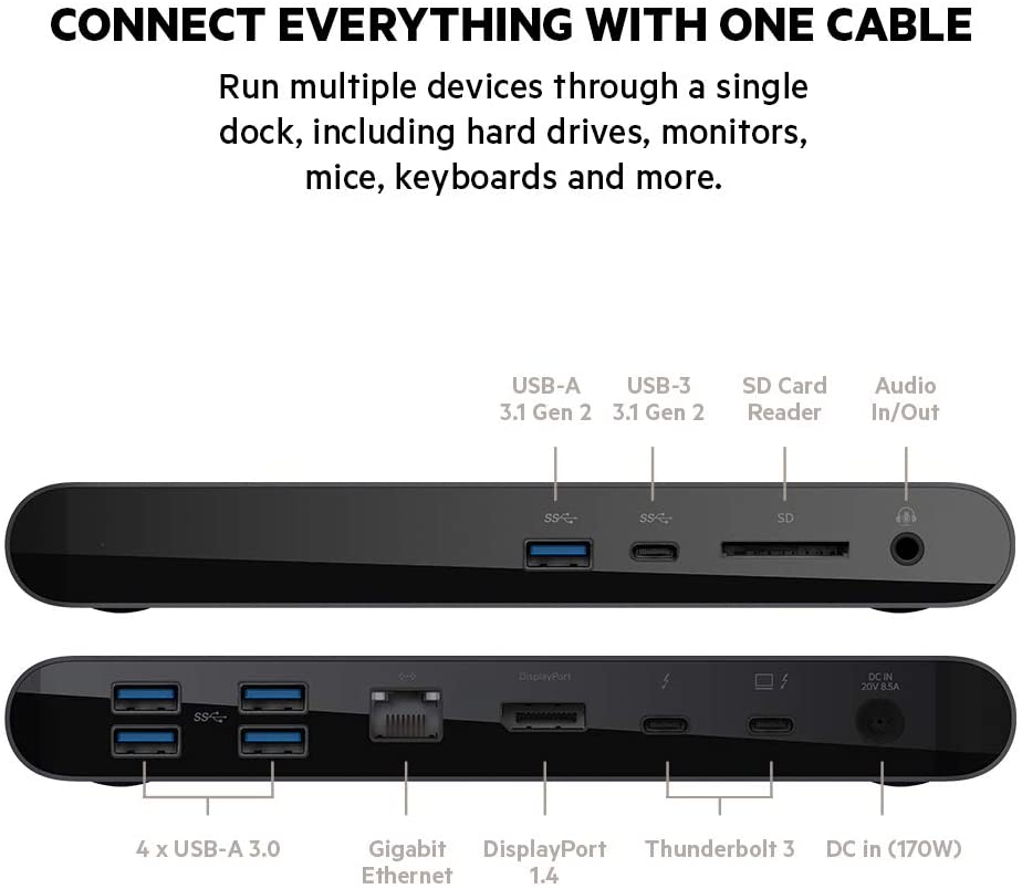 Belkin Thunderbolt 3 Dock Pro w/ 2.6ft Thunderbolt 3 Cable (Thunderbolt Dock for macOS and Windows) Dual 4K @60 Hz - Image 2