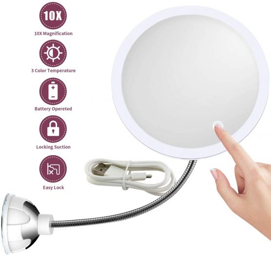 10X Magnifying Makeup Mirror with Light Flexible Gooseneck Bathroom