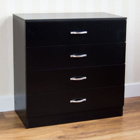Vida Designs Black Chest of Drawers, 4 Drawer With Metal Handles and Runners, Unique Anti-Bowing Drawer Support, Riano Bedroom Furniture