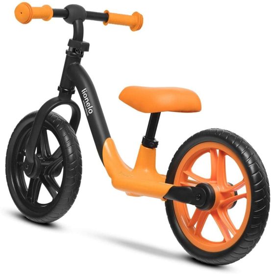 Lionelo Loe Orange Alex Children's Balance Bike up to 30 kg Saddle and Handlebar Adjustable 12 Inch EVA Foam Wheels Robust Construction Steering Angle Limiter EN 71, Small - Image 4
