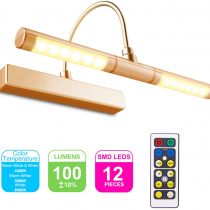 HONWELL LED Picture Light with Remote Wireless Battery Operated Wall Light, Rotatable Light Head 3 Lighting Modes, 180 Degree Swing Arm Dimmable Display Lamp Timer for Painting Dartboard