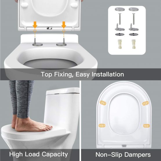 Pipishell Soft Close Toilet Seat with Quick Release, Simple Top Fixing, Heavy Duty UF Material Anti-Bacterial Toilet Seats White with Adjustable Stainless Hinges, D Shape/U Shape Toilet Lid Loo Seat - Image 2
