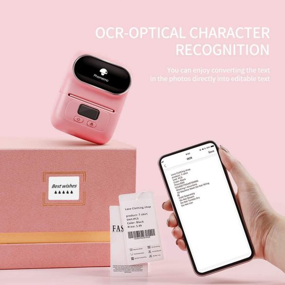 Phomemo M110 Label Printer Barcode Printer Mini Bluetooth Label Printer Thermal Label Printer, Portable Printer, Suitable for Clothing, Supermarket, Retail etc, Compatible for Android & IOS, Pink - Image 4