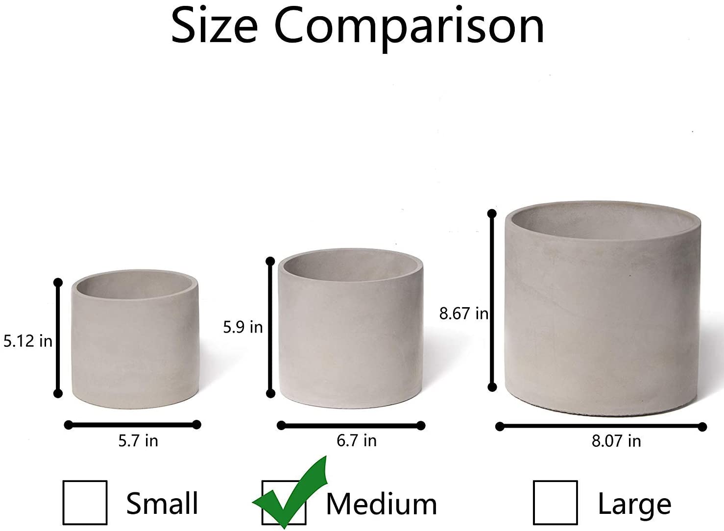 Ekirlin 17cm Flower Plant Pot Indoor, Grey Cement Garden Planter Concrete Planter with Drain Hole Saucer - Image 2