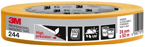 3M Masking Tape 244 High Precision, medium tack, UV stable, indoors & outdoors, 24 mm x 50 m