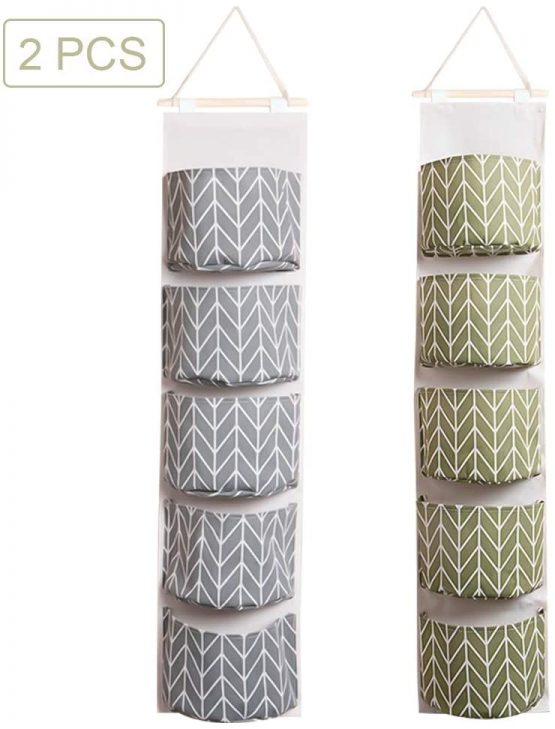 TANOSAN 2 Pack Over the Door Storage Bag, Multifunctional Wall Closet Hanging Storage Organizer With 5 Pockets, Waterproof Mount Organizer, Hanging Shelves for Wall Bedroom Bathroom