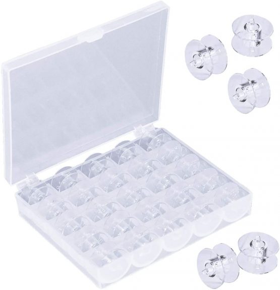25 Pieces Sewing Machine Bobbins, Transparent Plastic Sewing Machine Bobbins in Box, for Singer/Brother/Janome