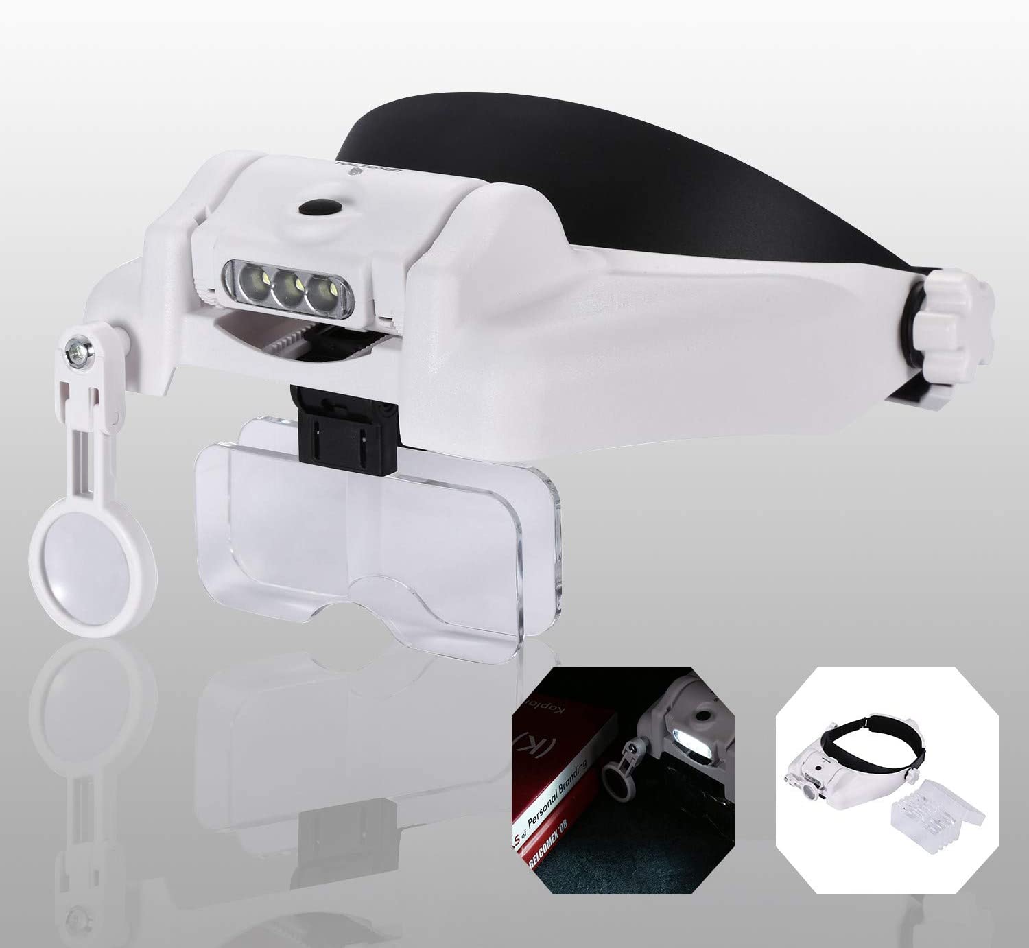 Yoctosun Led Light Hands Free Magnifier Rechargeable Headband Illuminated Magnifier Visor 1x 5991