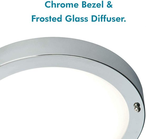 Saxby Portico LED Bathroom Ceiling Light IP44 9W Cool White Flush LED Module Chromel Finish Frosted Glass 220-240V - Image 3
