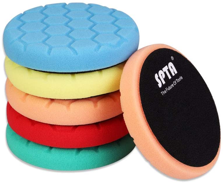 SPTA 5pcs Polishing Pad Hex Logic Polishing Sponges Saving Wax Replaceable Car Polishing Pad Foam Set For Eccentric Polishing Machine Grinder