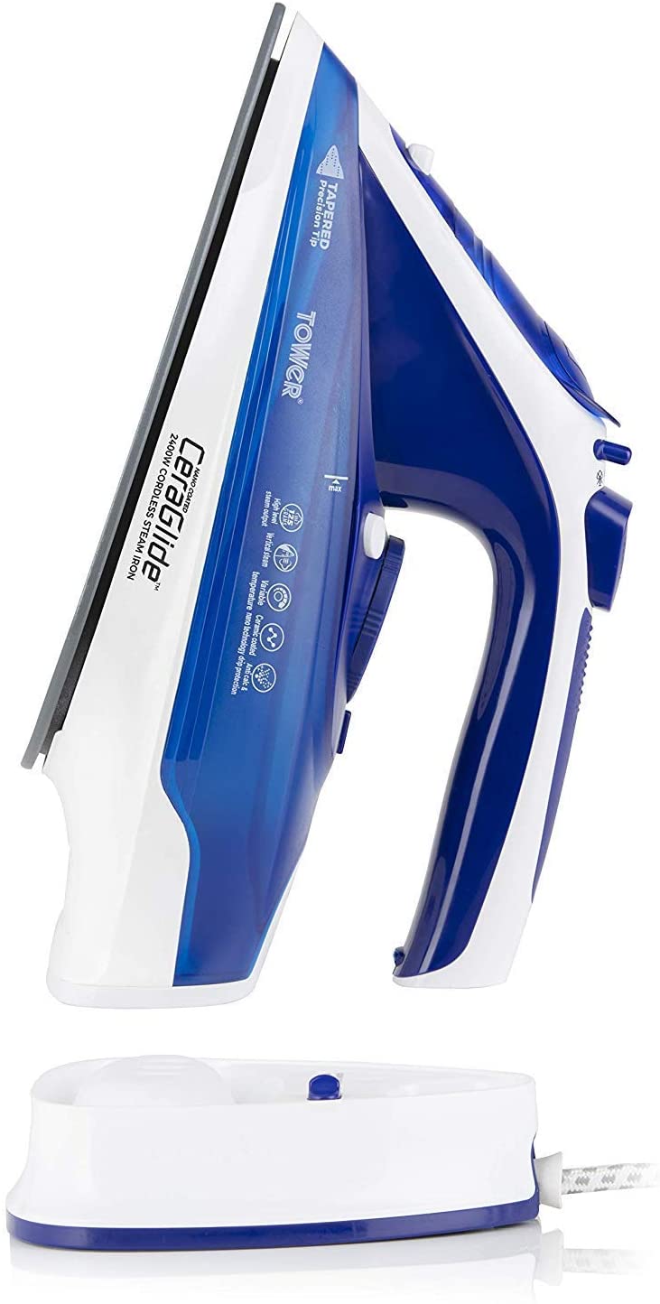 Tower T22008BLU CeraGlide Cordless Steam Iron with Ceramic Soleplate and Variable Steam Function, Blue