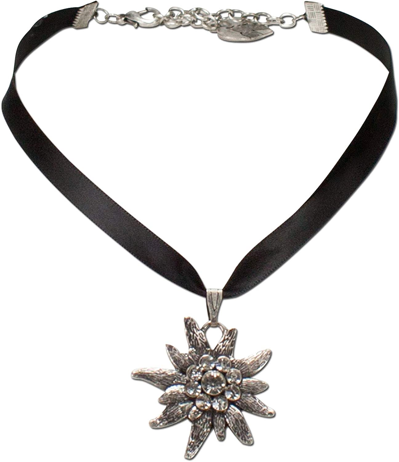 Satin Cord Necklace Costume Jewellery with Rhinestones Edelweiß Traditional Garbs Jewelry Wholesale (Black) *, Satin Chain - Image 2