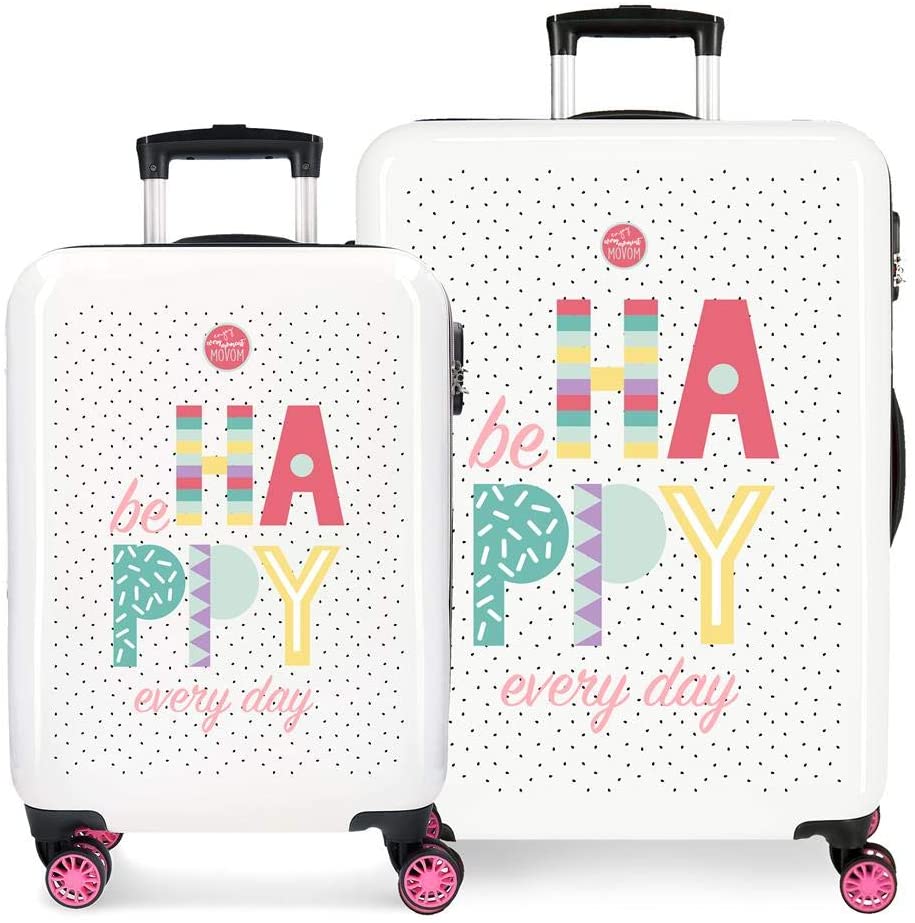 Enso Be Happy Pink Luggage Set 55/68 cm Rigid ABS Combination Lock 104 Litre 4 Double Wheels Hand Luggage