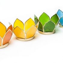 Find Something Different Lotus Tea Light Holder Small Gold Set of 7 Chakra Colours, 12 x 7.5 x 7.5 cm