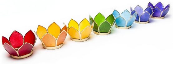 Find Something Different Lotus Tea Light Holder Small Gold Set of 7 Chakra Colours, 12 x 7.5 x 7.5 cm