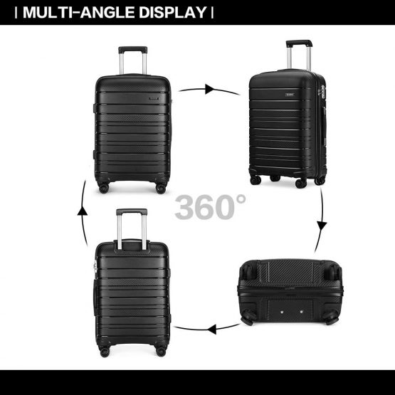 Kono Lightweight Polypropylene 55cm Cabin Suitcase TSA Lock 20" Carry On Hand Luggage with 4 Spinner Wheels 40L (Black) - Image 4