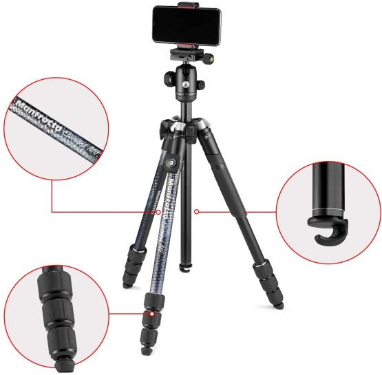 Manfrotto Element MII Camera and Phone Tripod, Travel Tripod in Aluminium with Ball Head and Bluetooth, for Smartphones and Compact Cameras, CSC, DSLR, Photography Accessories, Content Creation, Vlog - Image 2
