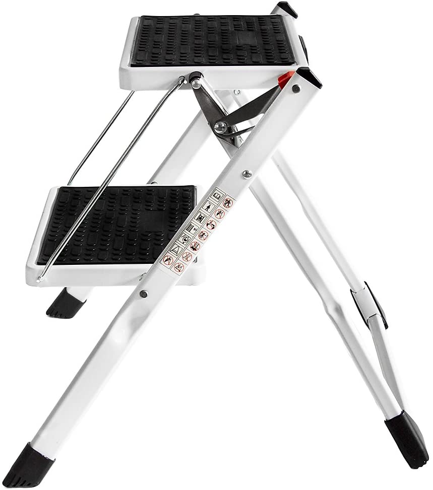 Home Vida 2 Step Ladder Compact, Heavy Duty Steel, Portable Folding, Anti-Slip Mat, Home, Kitchen, DIY, Gardening Step Ladder - Image 3